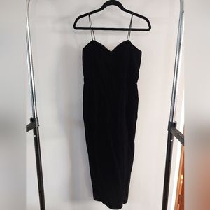 Black Velvet Slip Dress with Side Slit. Size 8